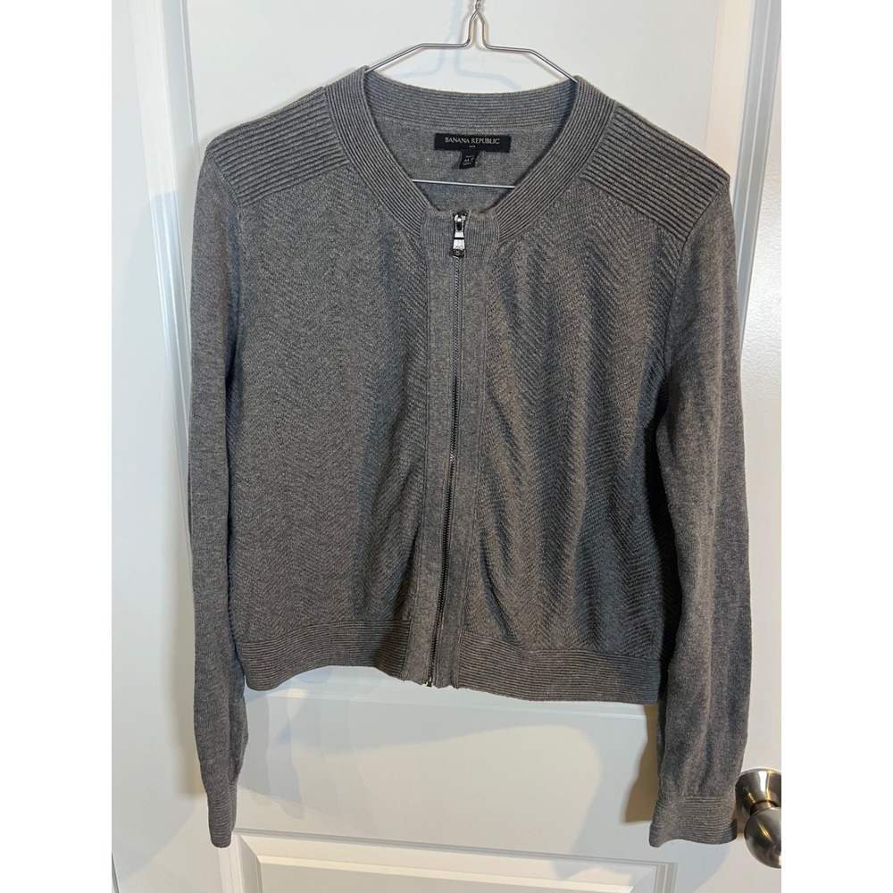 Banana Republic Womens Cardigan Full Zip Textured Knit Gray Size MP